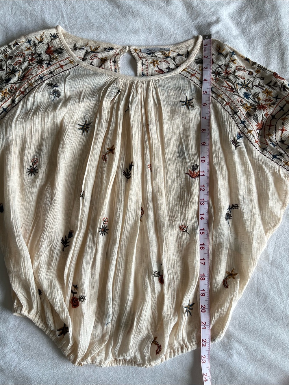 DEX Embroidered Boho Peasant Blouse Cream Floral Size M Prairie Fairycore 70’s - Picture 7 of 16